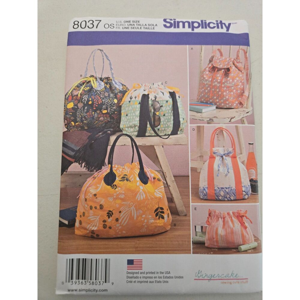 Simplicity Pattern 8037 Tote, Backpack, Cosmetic Bag - Picture 1 of 2